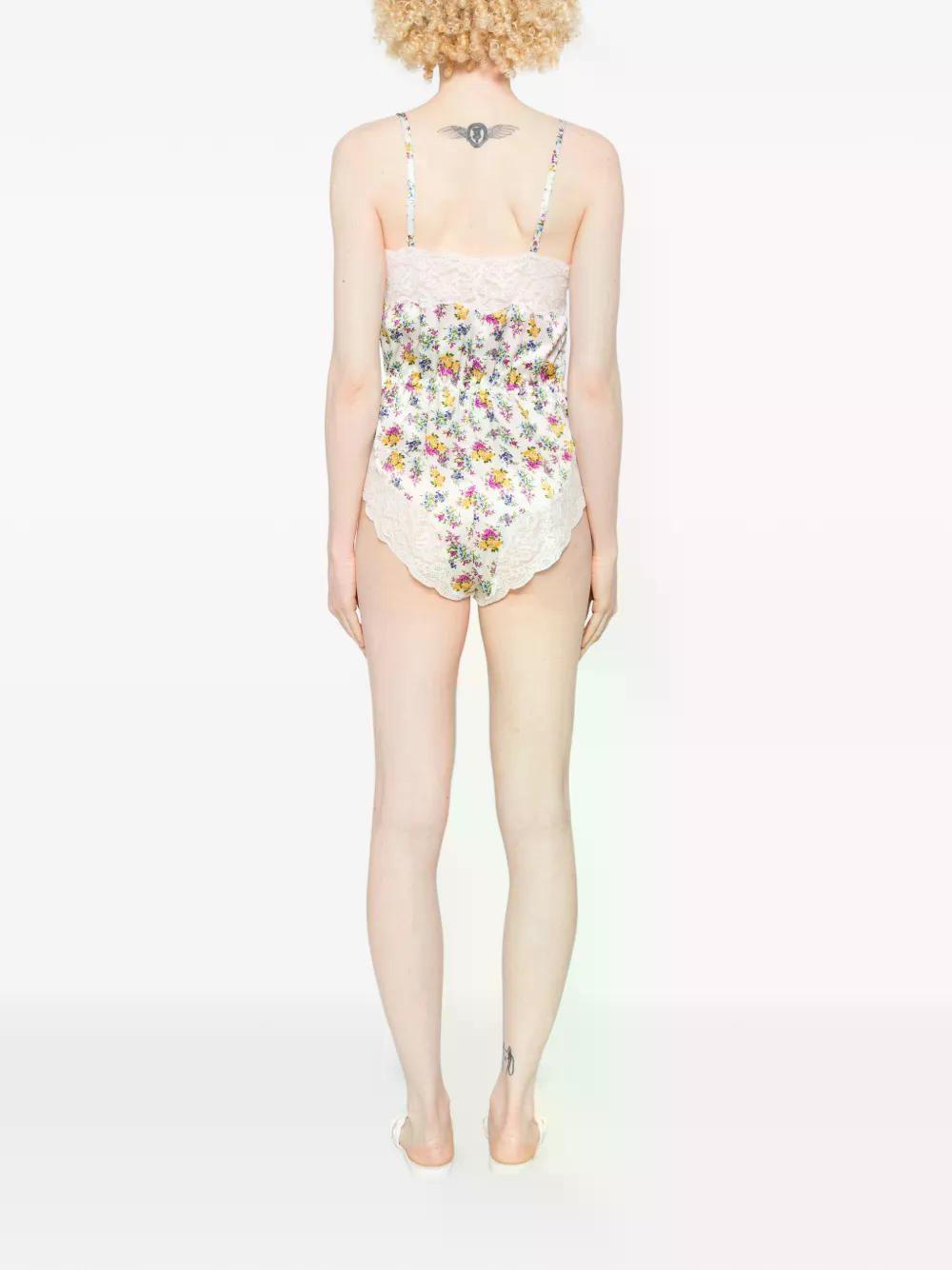 Dolce & Gabbana Bodysuit in White silk lace floral teddy sleep wear