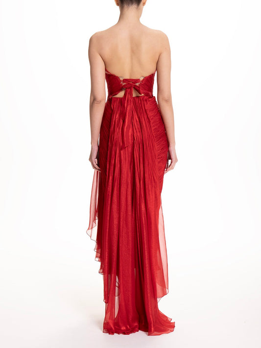 Maria Lucia Hohan Jolie Gown in Salsa red draped corset maxi strapless dress