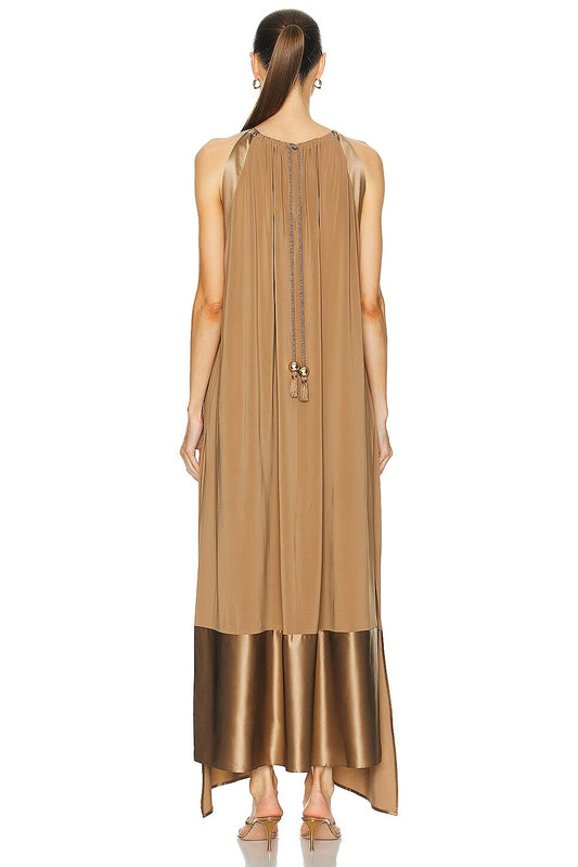 Max Mara Samaria Dress in Clay maxi silk gold flowy metallic bronze