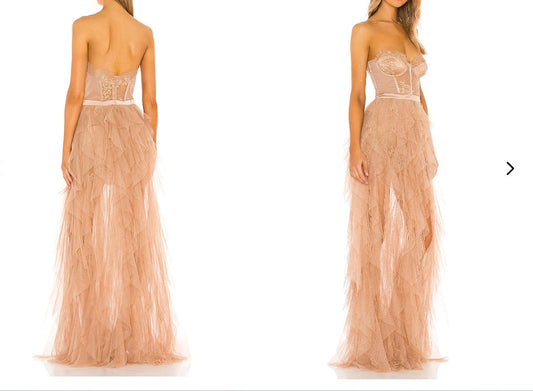 For Love & Lemons X REVOLVE Bustier Gown Warm Taupe corset lace strapless train