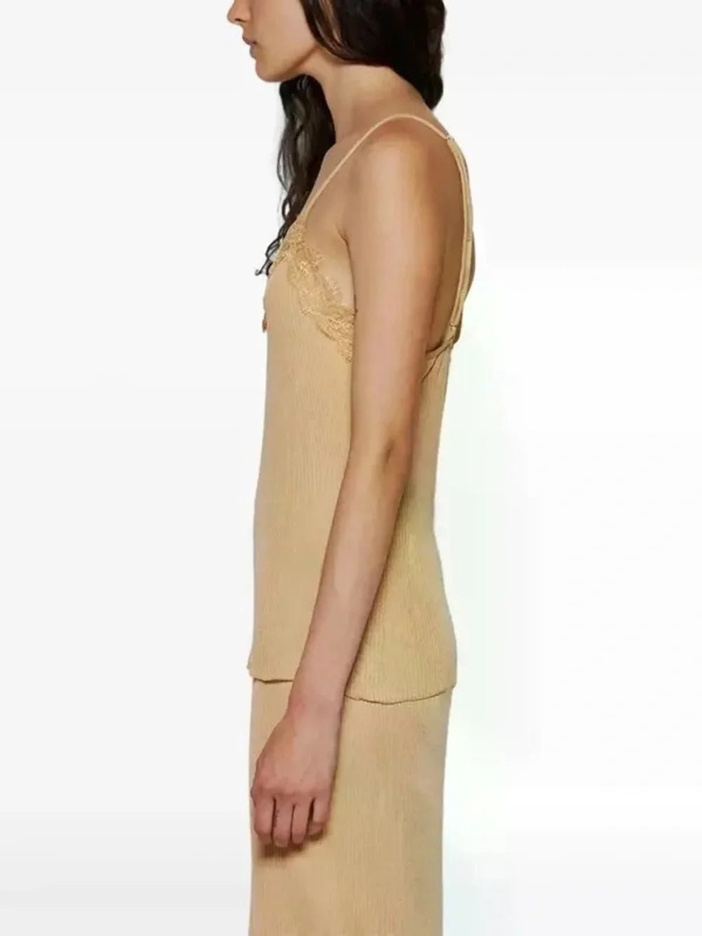 The Row Ikee Tank in Champagne cream tan lace camisole top
