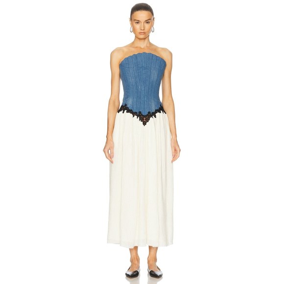 Gabriela Hearst Glenn Dress in Light Blue Denim strapless corset gown 