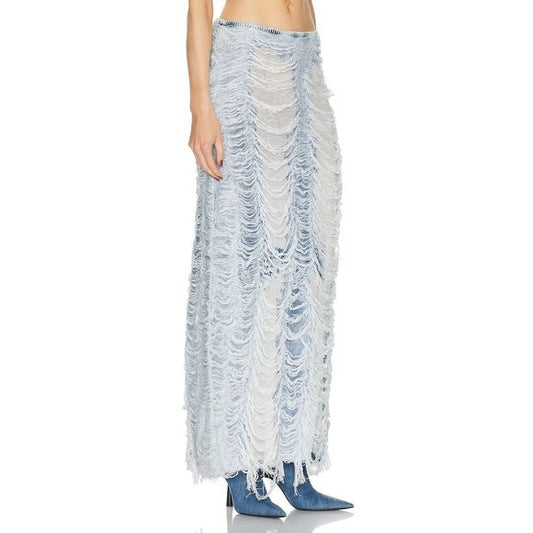 Diesel Fiammetta Skirt in Ocean blue white fringe distressed