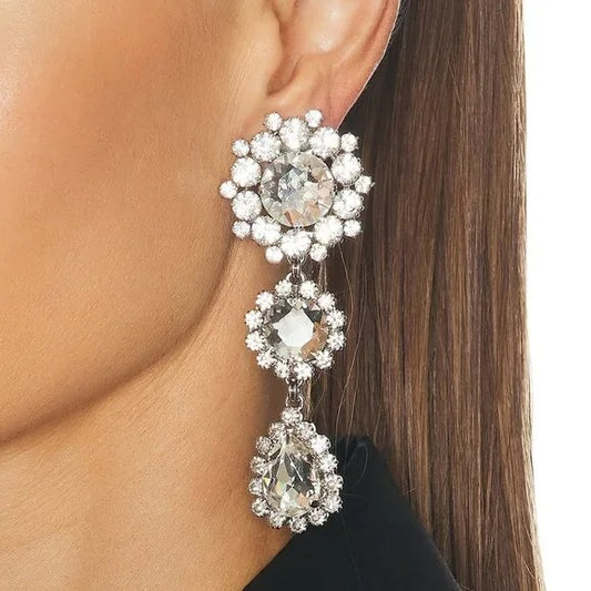 Alessandra Rich Crystal Drop Earrings in Crystal & Silver
