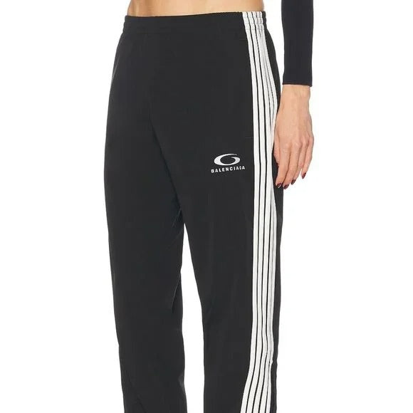 Balenciaga tracksuit pants white stripes black zipper drawstring athletic