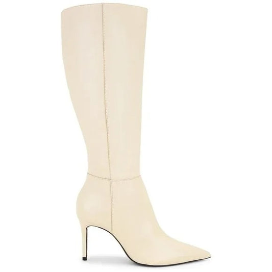 Schutz Mikki Up Boot in Eggshell ivory knee high heeled stiletto leather