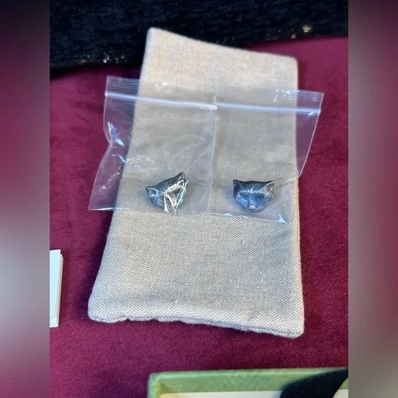 AUTHENTIC GUCCI enamel Garden Cat feline tiger earrings silver studs