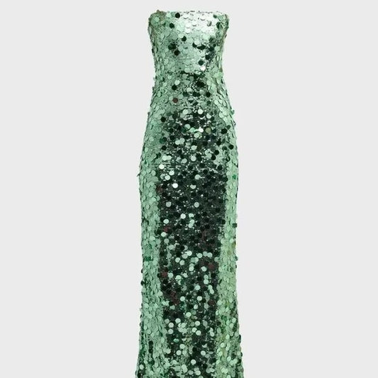 Bronx and Banco Farah Strapless Gown in Green & Multi sequins sparkle maxi dress