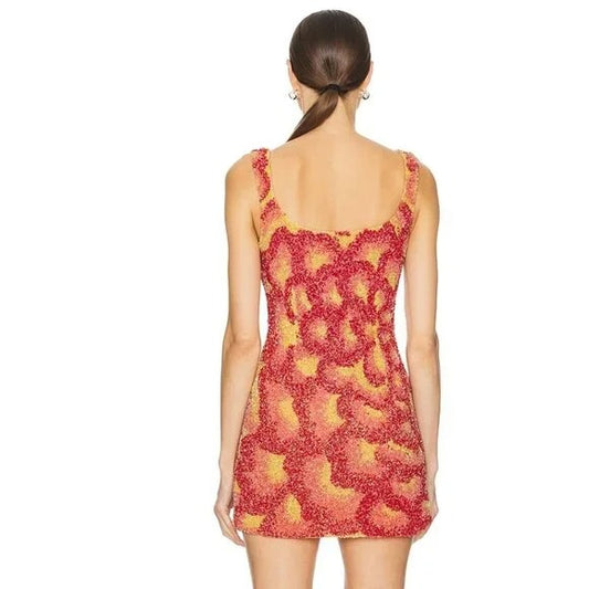 LA FUORI Sunset Rose Dress in Rose Ombre sequins mini beaded embellished floral