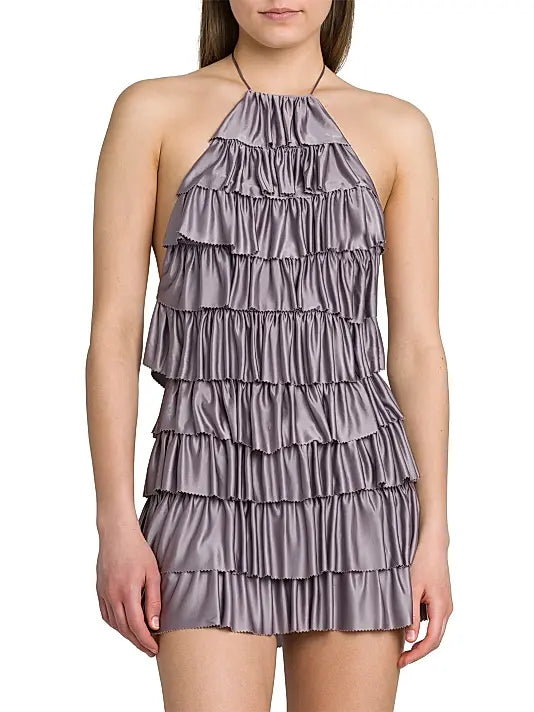 TOM FORD Halterneck Ruffled Cocktail Dress in Mauve