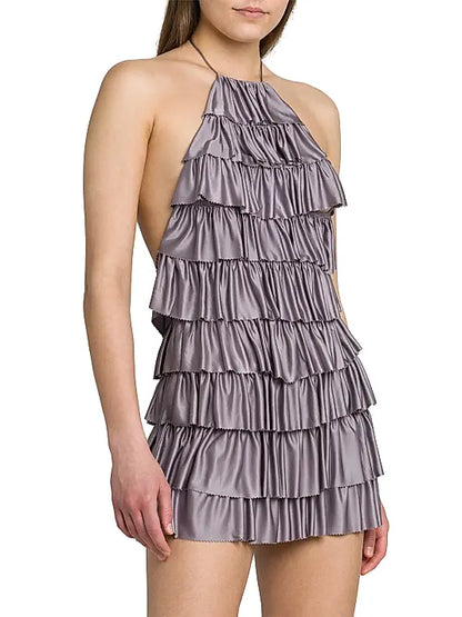 TOM FORD Halterneck Ruffled Cocktail Dress in Mauve