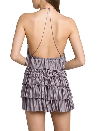 TOM FORD Halterneck Ruffled Cocktail Dress in Mauve