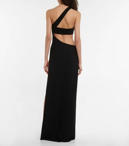 MONOT Cutout One Shoulder Maxi Dress in Black assymetrical gown formal