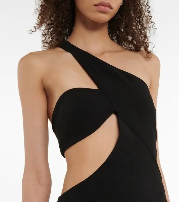 MONOT Cutout One Shoulder Maxi Dress in Black assymetrical gown formal