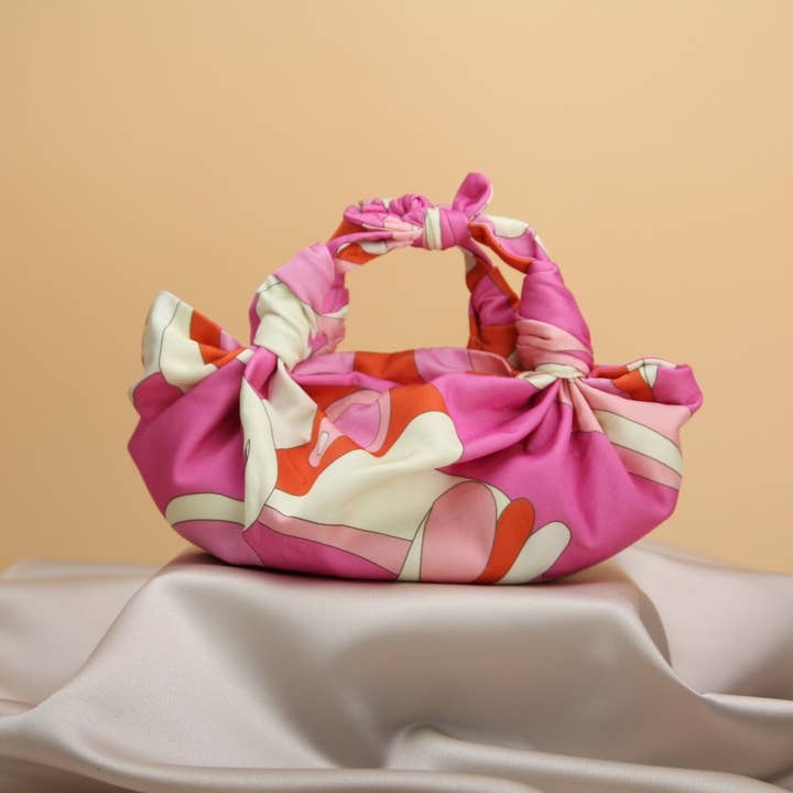 NLA Collection Mini Knot Bag in Pink Swirl scarf purse clutch handbag