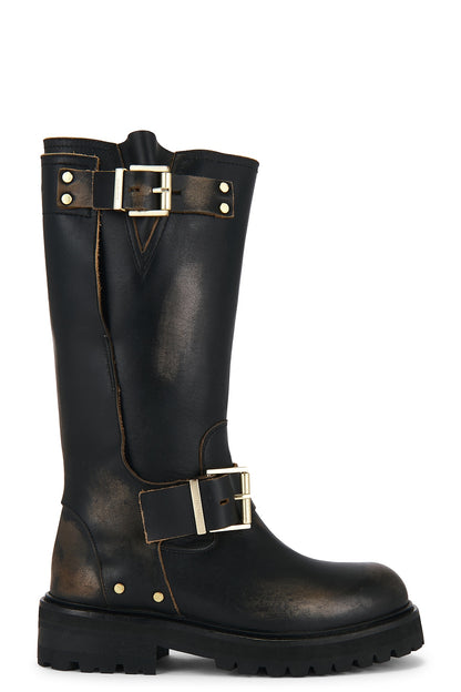 ALLSAINTS Tay Biker Boot in Dark Brown black combat cowboy leather