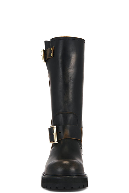 ALLSAINTS Tay Biker Boot in Dark Brown black combat cowboy leather