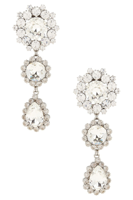 Alessandra Rich Crystal Drop Earrings in Crystal & Silver