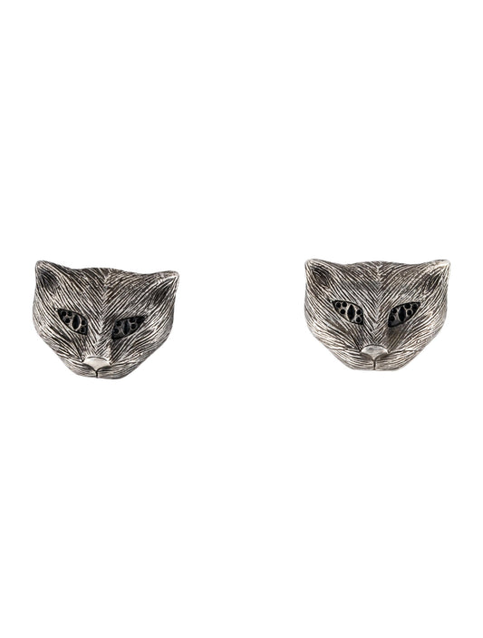 AUTHENTIC GUCCI enamel Garden Cat feline tiger earrings silver studs