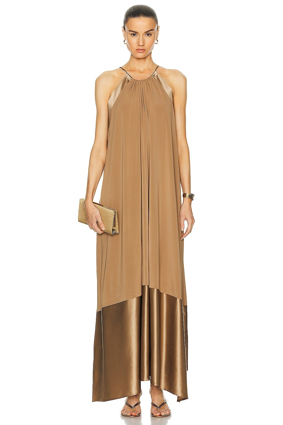 Max Mara Samaria Dress in Clay maxi silk gold flowy metallic bronze