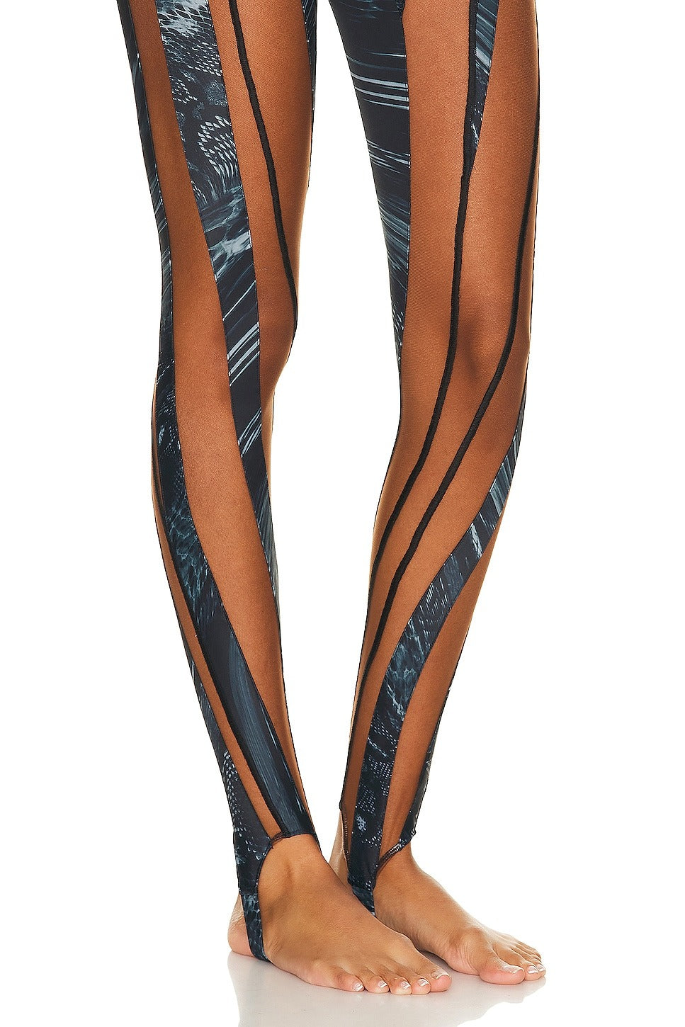 Mugler Long Sleeve Jumpsuit in Warped Snake Black & Nude
