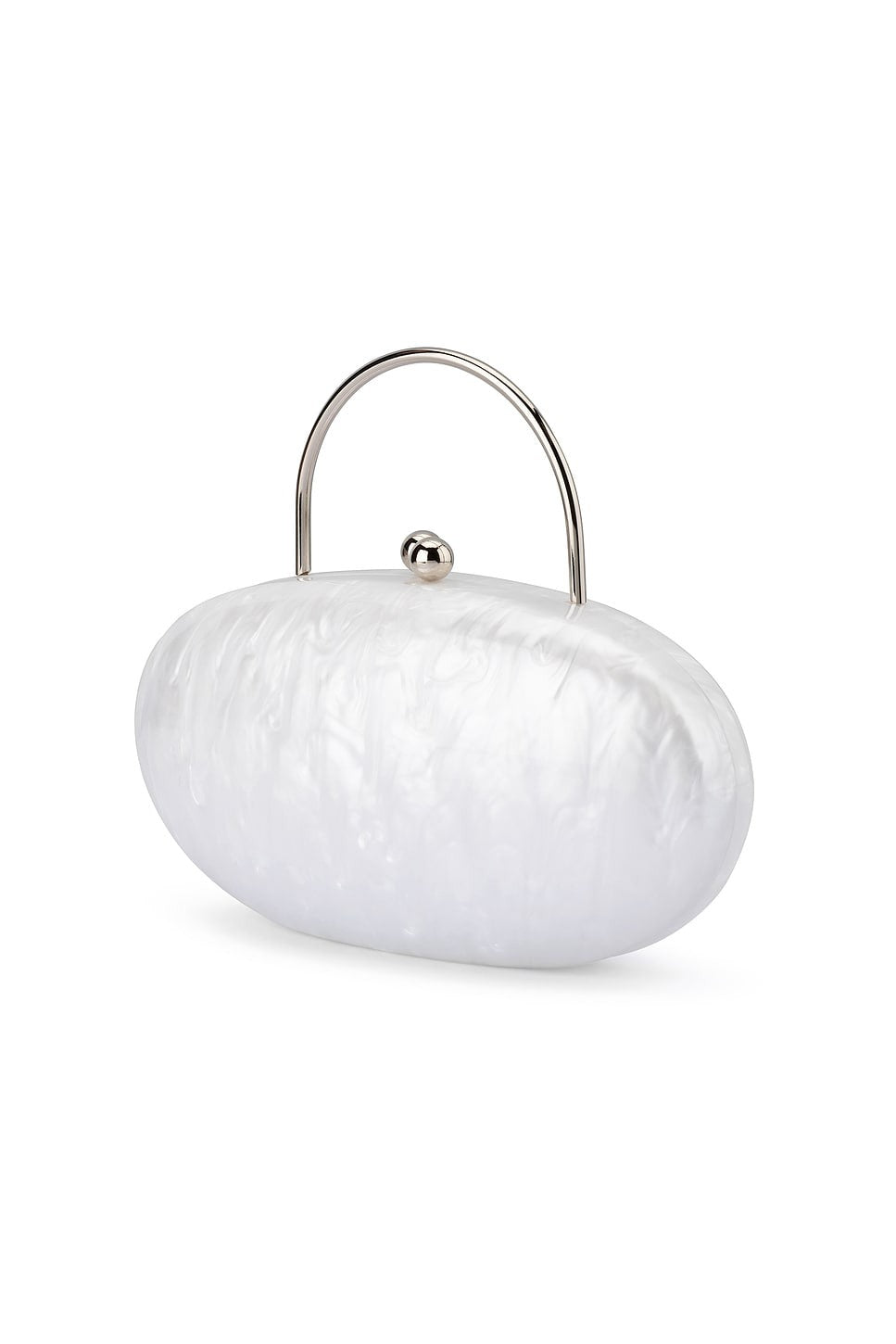 olga berg Imelda Top Handle Bag in White pearl oval hard case clutch shoulder