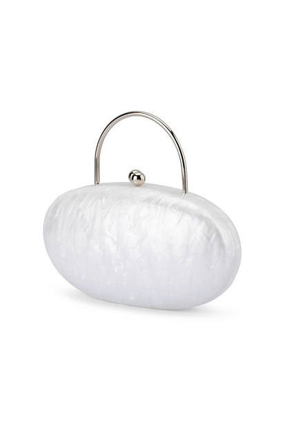 olga berg Imelda Top Handle Bag in White pearl oval hard case clutch shoulder