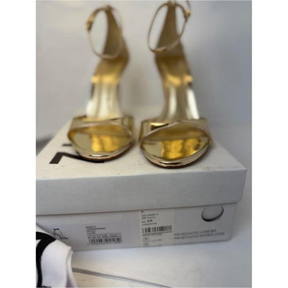 Schutz Scarlett Sandal in Platina almond toe high heel metallic gold open toe