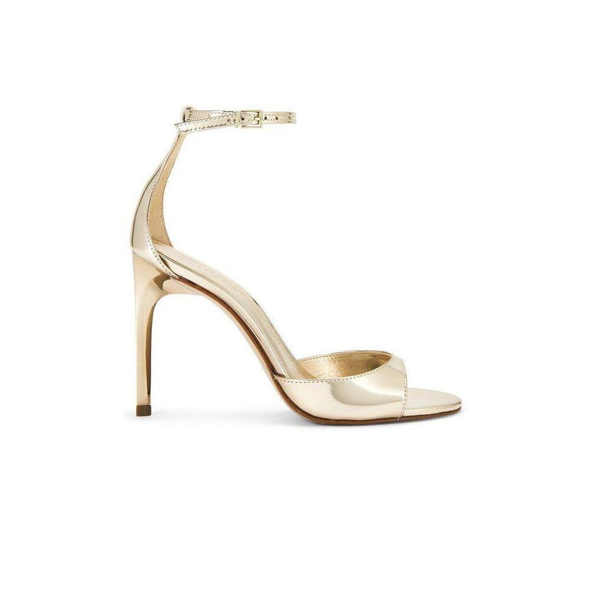 Schutz Scarlett Sandal in Platina almond toe high heel metallic gold open toe