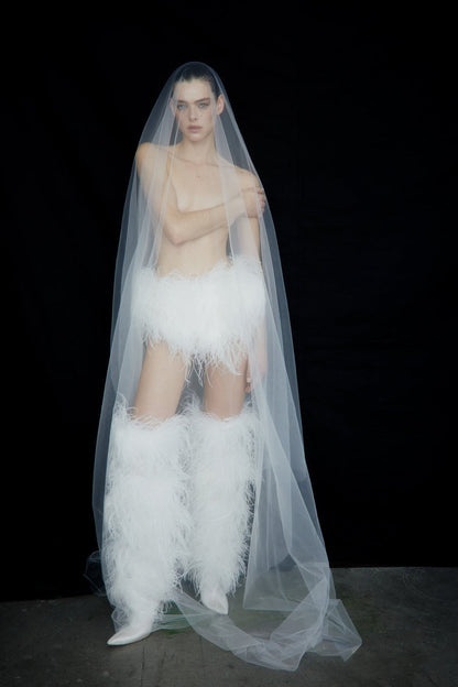 The New Arrivals by Ilkyaz Ozel Over The Knee Boot 110 in White ostrich feather heel shoe