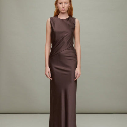 TOVE Anwen Dress in Mink brown silk maxi FRWD sleeveless backless