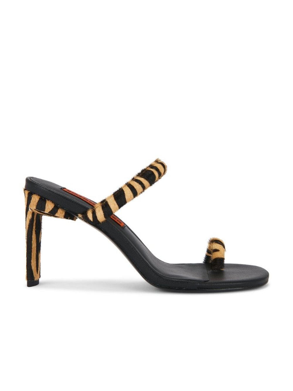 SIMONMILLER Pipe Heel in Brown Zebra cowhide fur open toe high heel slipper