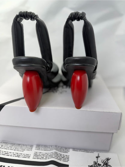 Yume Yume Love Heel in Black & Red heart open toe high heel