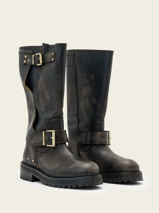 ALLSAINTS Tay Biker Boot in Dark Brown black combat cowboy leather