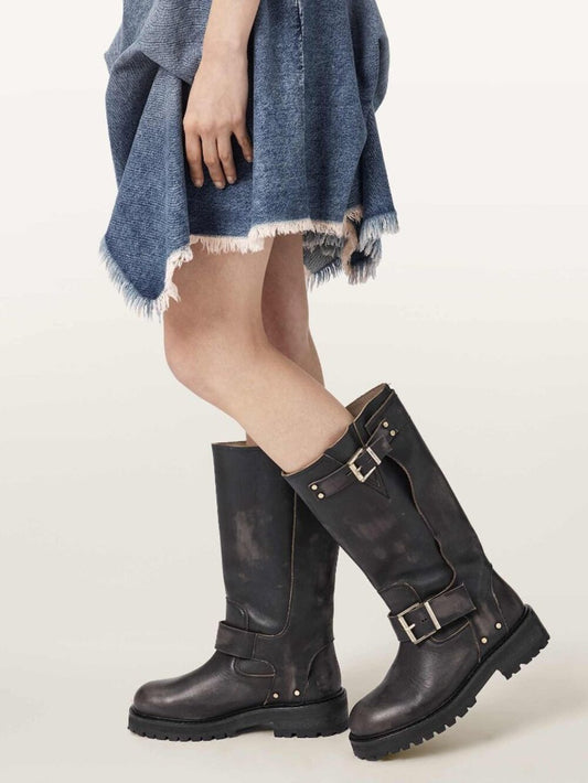 ALLSAINTS Tay Biker Boot in Dark Brown black combat cowboy leather