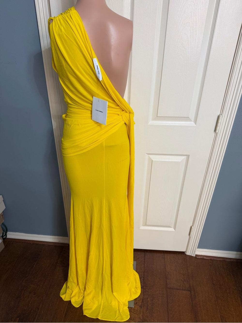Alex Perry One Shoulder Drape Gown in Yellow ruched maxi dress