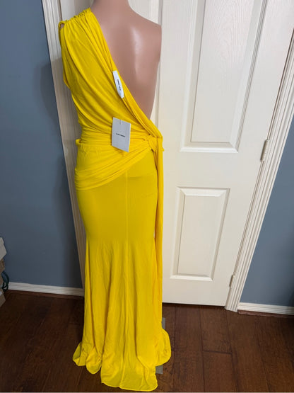 Alex Perry One Shoulder Drape Gown in Yellow ruched maxi dress