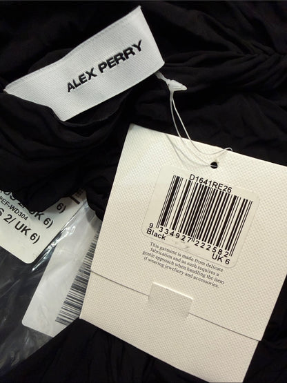 Alex Perry Cape Drape Gown in Black draped ruched maxi dress