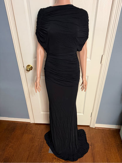 Alex Perry Cape Drape Gown in Black draped ruched maxi dress