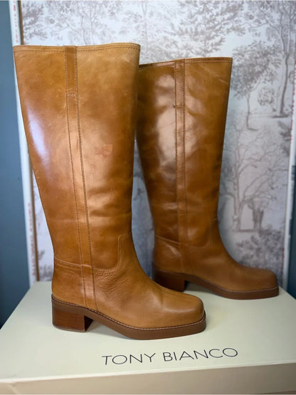 Tony Bianco Toronto Boot in Whiskey Wax brown leather knee high cowboy combat