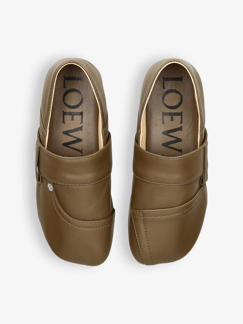 Loewe Toy Pocket Slipper in Olive green leather loafer flat house shoe