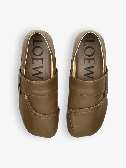 Loewe Toy Pocket Slipper in Olive green leather loafer flat house shoe