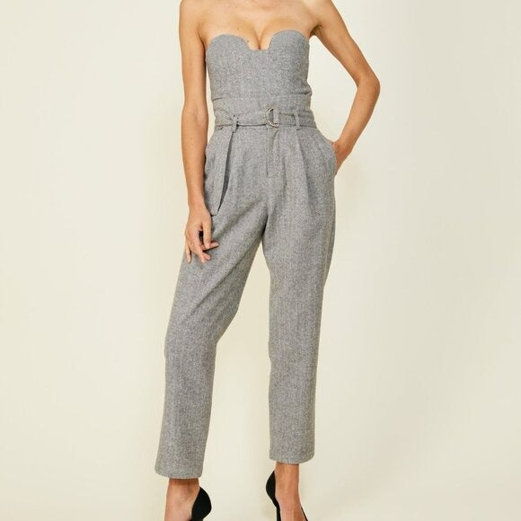 Line & Dot Paola pants crop top set in heather grey wool coord