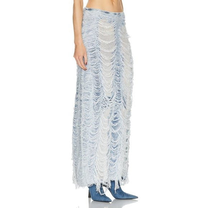 Diesel Fiammetta Skirt in Ocean blue white fringe distressed