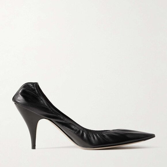 The Row Liisa Pump in Black kitten heel lamb leather closed toe
