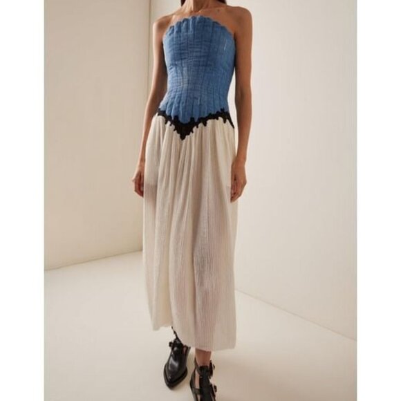 Gabriela Hearst Glenn Dress in Light Blue Denim strapless corset gown&nbsp;