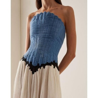 Gabriela Hearst Glenn Dress in Light Blue Denim strapless corset gown&nbsp;
