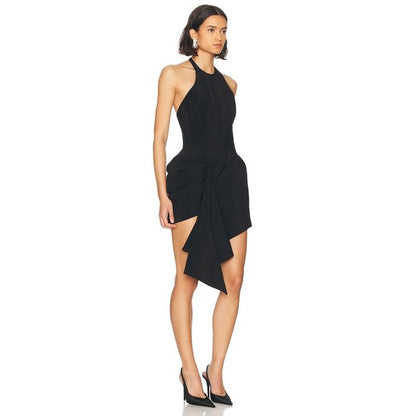 Mugler High Neck Mini Dress in Black asymmetrical tailored halter dress