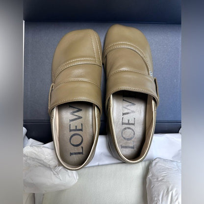 Loewe Toy Pocket Slipper in Olive green leather loafer flat house shoe