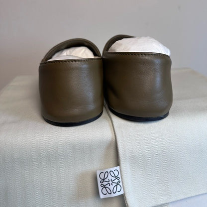 Loewe Toy Pocket Slipper in Olive green leather loafer flat house shoe